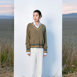 Striped Trim V-neck Sweater
