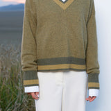 Striped Trim V-neck Sweater