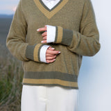 Striped Trim V-neck Sweater
