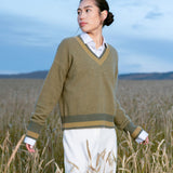 Striped Trim V-neck Sweater