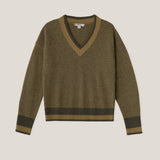 Striped Trim V-neck Sweater